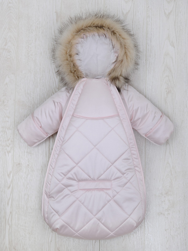 Конверт-комбинезон с ручками 0-6 мес (овечья шерсть и мех отстегиваются) Нежно-розовый 