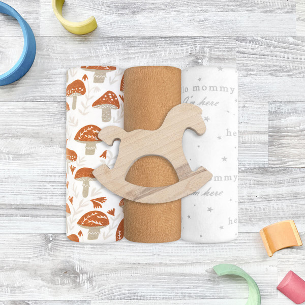Сет из 3х пелёнок Mjölk Mushrooms/Camel/Hello Mommy 120*85 см 