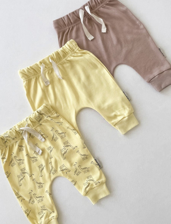 Комплект штанишек 3 шт желтый/жирафики/тауп грей