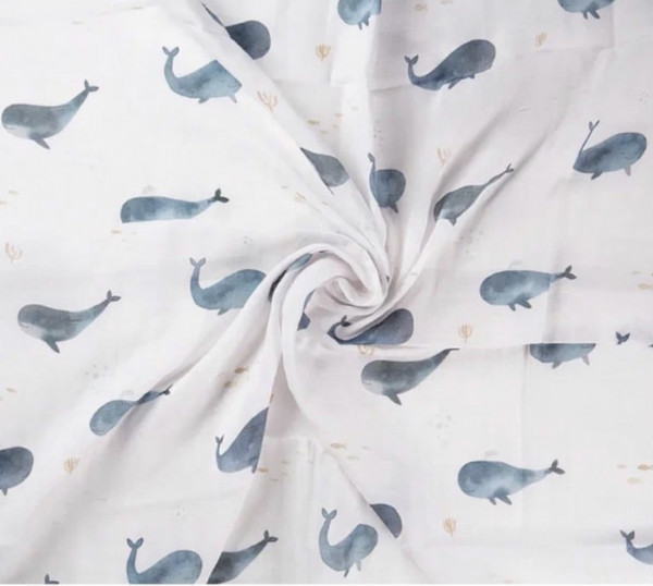 Муслиновая пеленка Киты 120*120 см