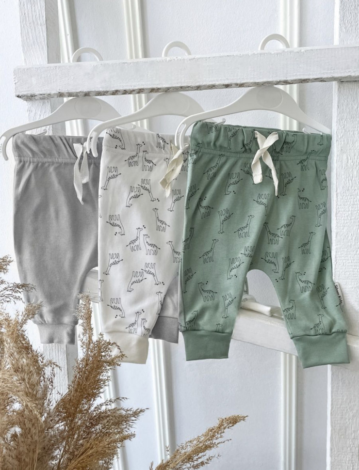 Комплект штанишек 3 шт зеленые/белые жирафы/пепел