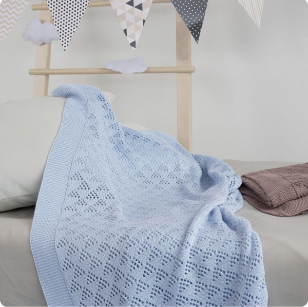 Плед для новорождённых Ажурный Голубой 
