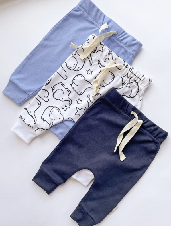 Комплект штанишек 3 шт небесный/мокрый асфальт/слоники