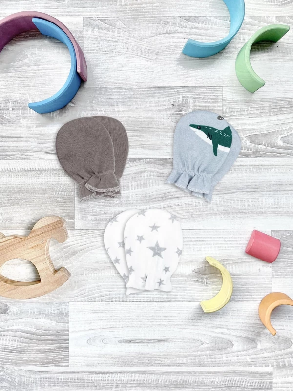 Рукавички-антицарапки Mjölk Акулы/Fog/Звёзды, сет из 3х пар