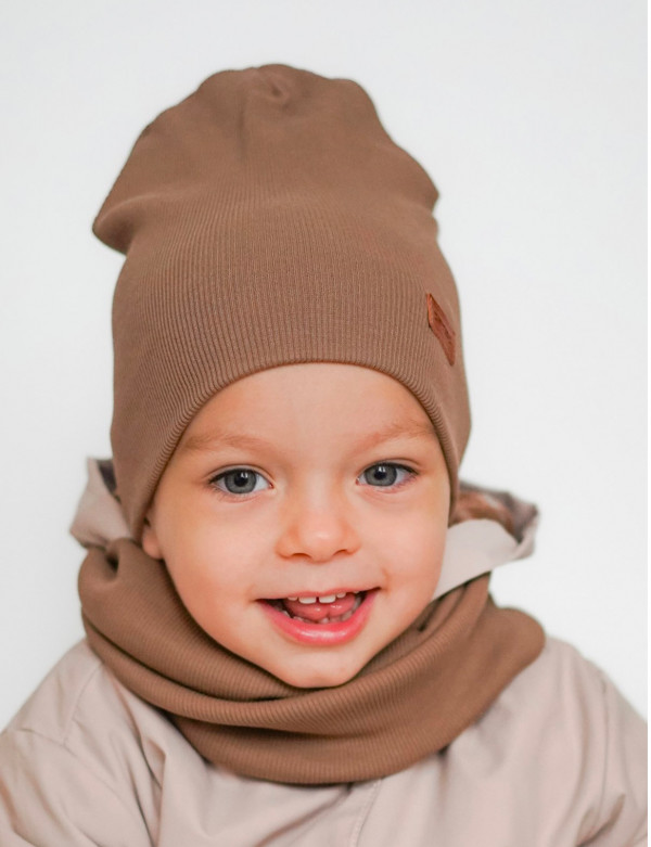Комплект шапка без отворота и снуд Какао 
