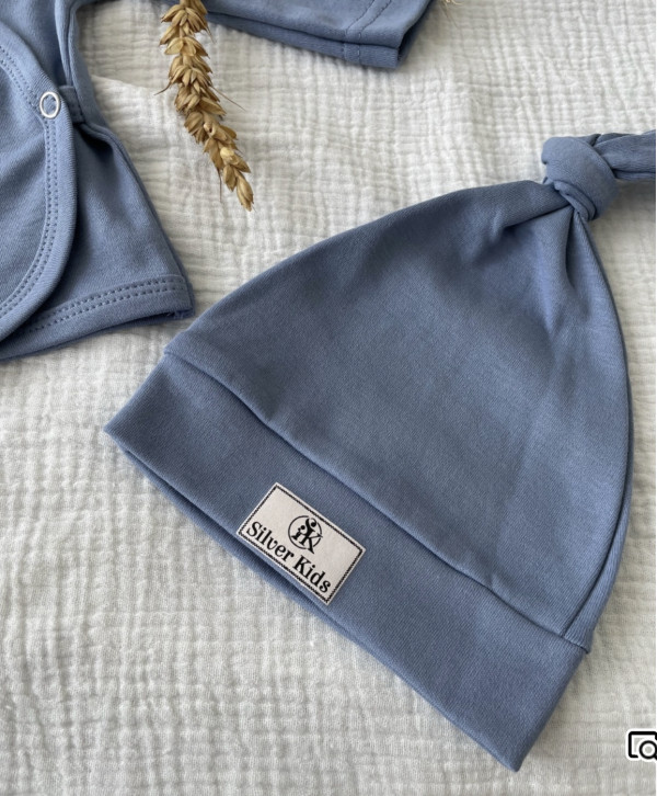 Шапочка-узелок серо-голубой