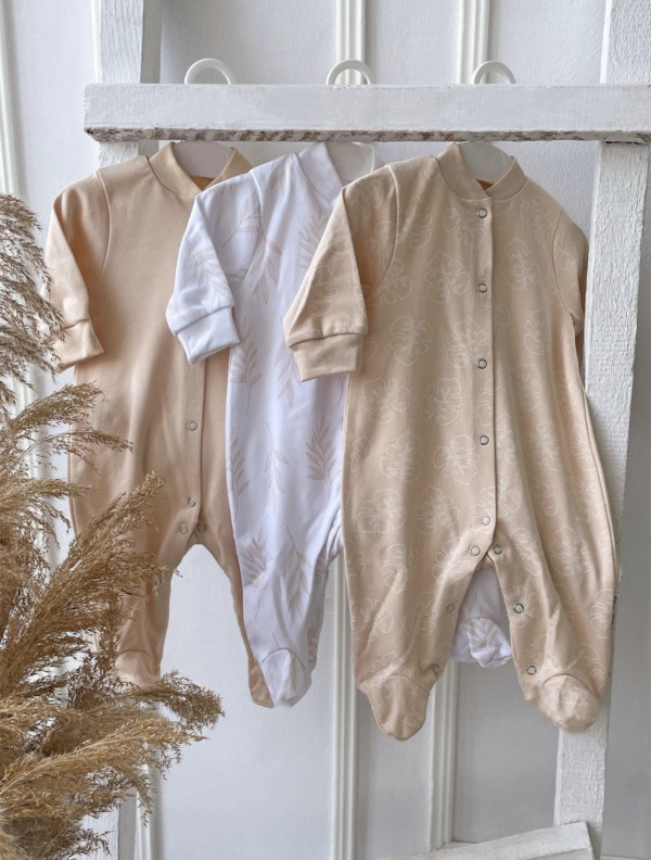 Комплект из 3 шт комбинезонов-слип Бежевый/Листочки/Веточки