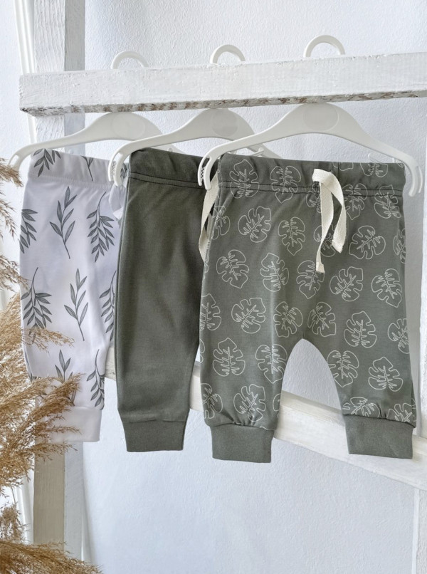 Комплект штанишек 3 шт хаки/листочки/веточки