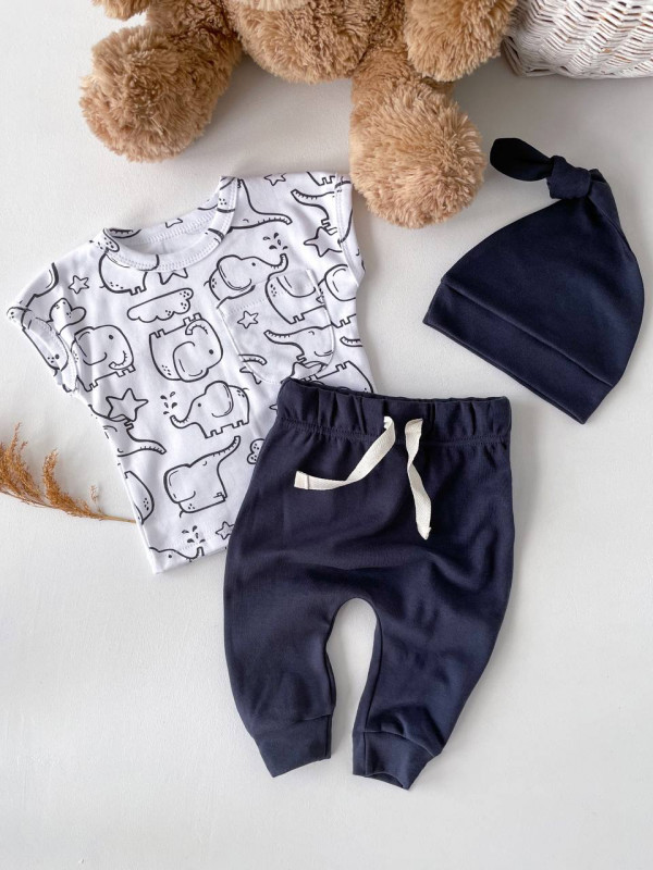 Комплект из 3 предметов (футболка, штанишки и шапочка) Мокрый асфальт 