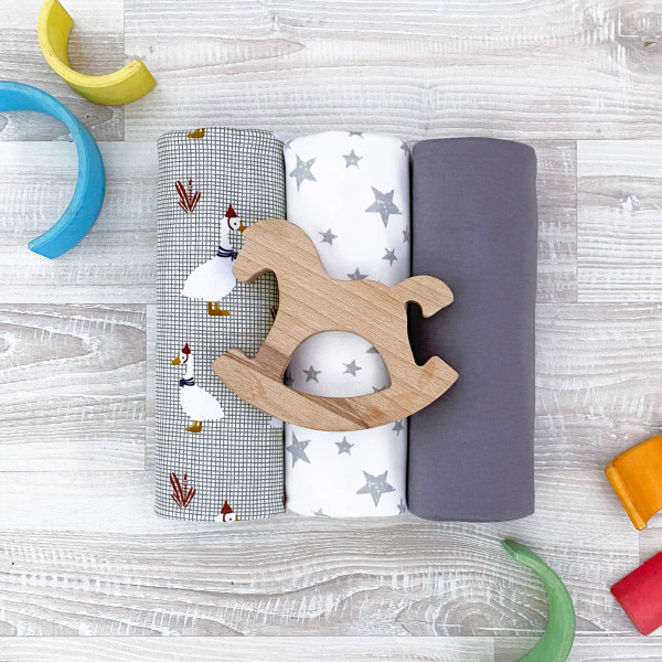 Сет из 3х пелёнок Mjölk Гуси/Fog/Звёзды  120*85 см 