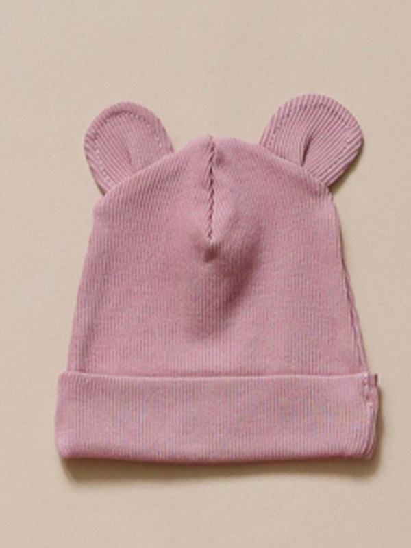 Шапочка с ушками для малыша (кашкорсе) Пудровый 