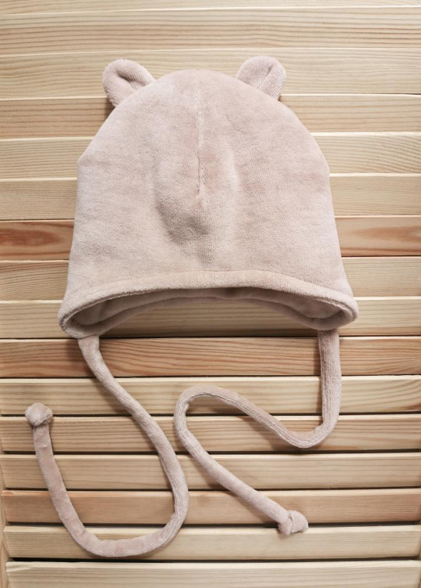 Шапочка велюр утепленная Бежевый 0-3 мес