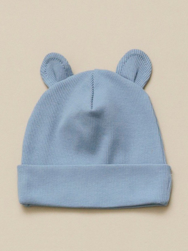 Шапочка с ушками для малыша (кашкорсе) Синий Туман