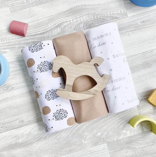 Сет из 3х пелёнок Mjölk Ёжики/Hello Mommy/Camel  80*80 см 