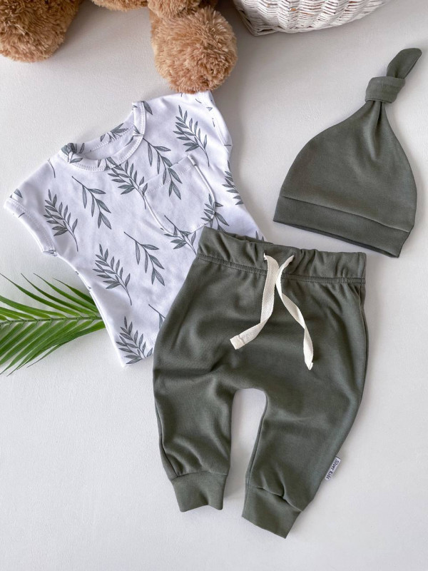 Комплект из 3 предметов (футболка, штанишки и шапочка) Хаки 