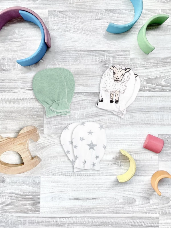 Рукавички-антицарапки Mjölk Овечки/Magic Mint/Звёзды, сет из 3х пар