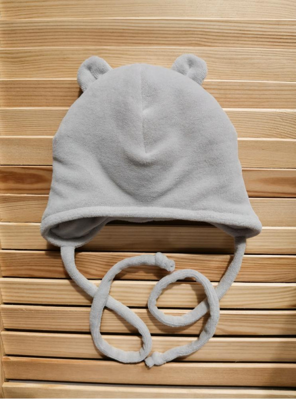 Шапочка велюр утепленная Светло-серая 0-3 мес