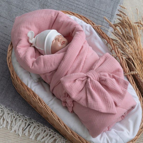 Одеяло на выписку 90х90 «Муслиновое», с бантом на резинке летнее ягодный 