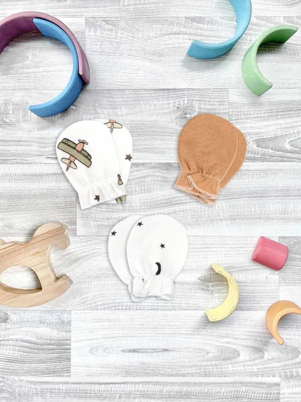 Рукавички-антицарапки Mjölk Самолёты/Ночное небо/Camel, сет из 3х пар