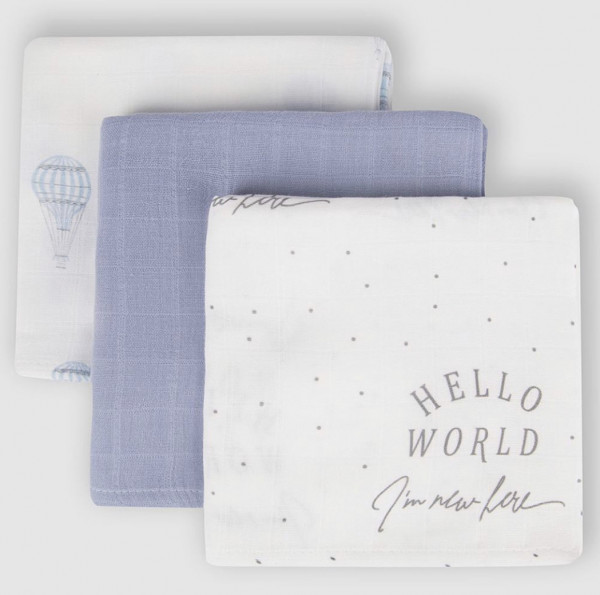 Комплект муслиновых пелёнок Воздушные шары/небо/привет мир 80*80 см