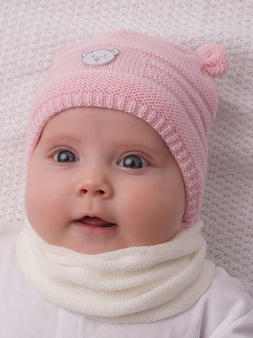 Шапочка вязанная демисезон 7389  с ушками Розовый 