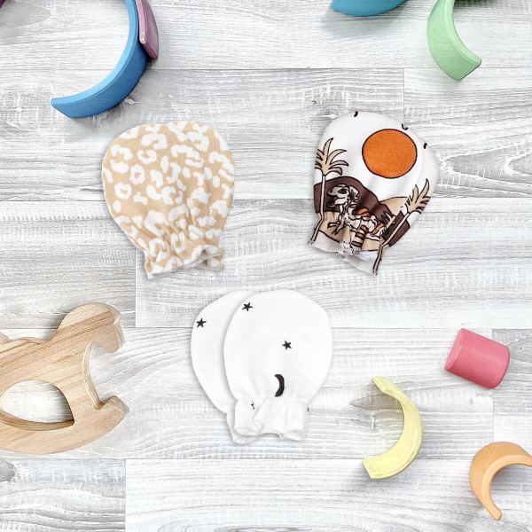 Рукавички антицарапки Mjölk Sand Leopard/Ночное небо/Dinoworld, сет из 3х пар 