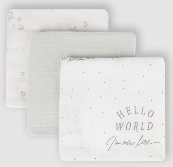 Комплект муслиновых пелёнок Звёзды/Мята/Привет мир 80*80 см