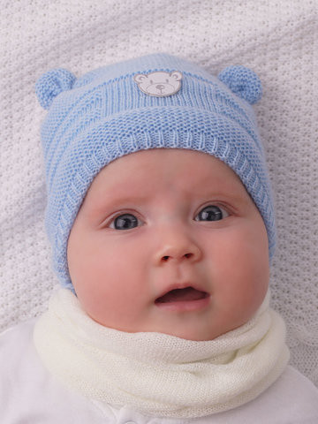 Шапочка вязанная демисезон 7389 с ушками Голубой 