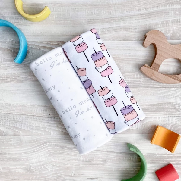 Сет из 2х пелёнок Mjölk Маршмэллоу/Hello Mommy 120*85 см 