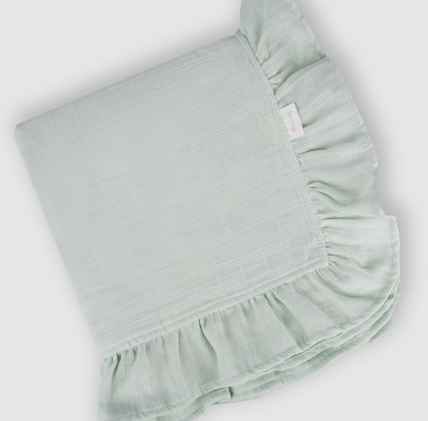 Плед из муслина  с рюшами и бантом Мята