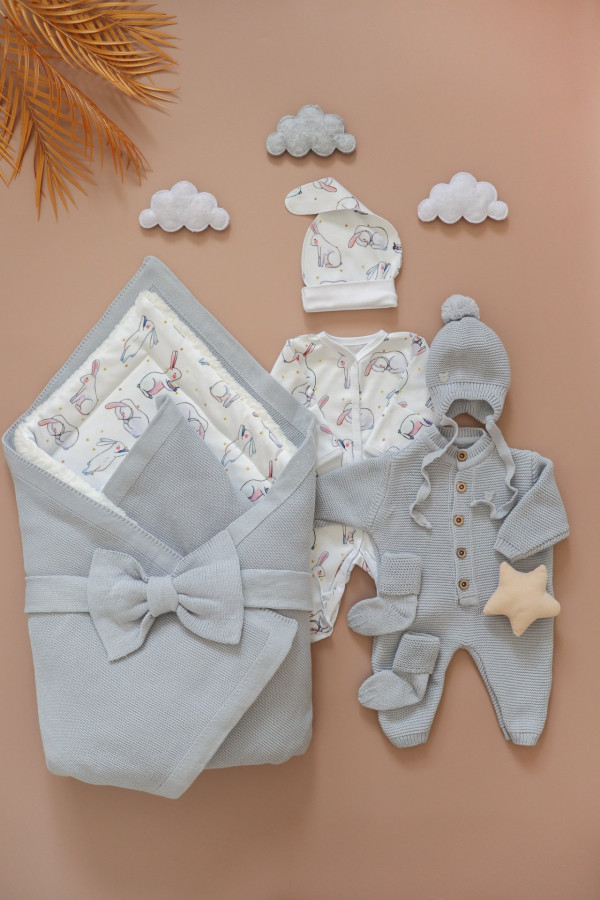 Комплект на выписку из 8-и предметов "ALPACA" Серо-белый 