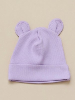 Шапочка с ушками для малыша (кашкорсе) Сиреневый 