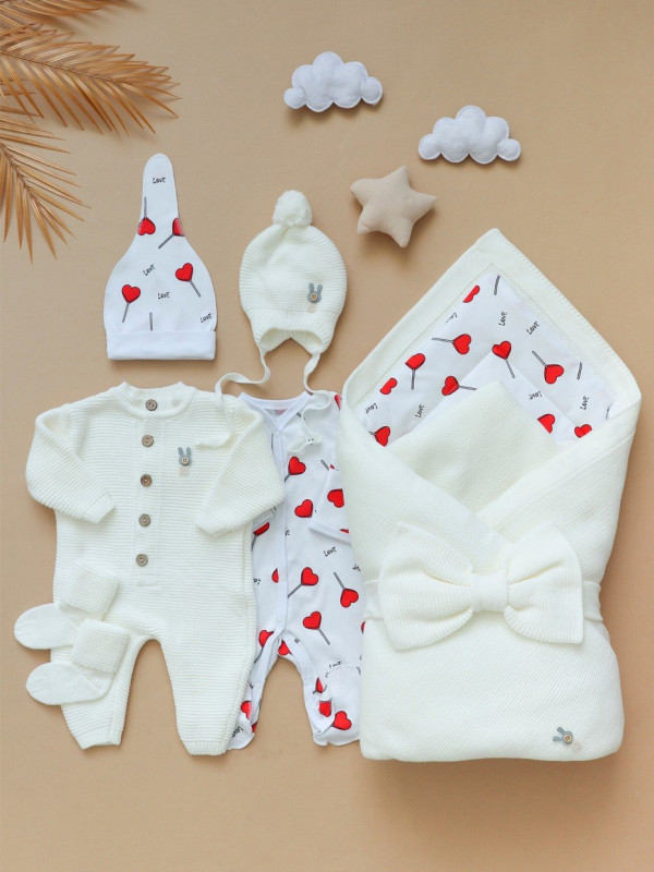 Комплект из 8-и предметов "ALPACA" на выписку Молочно-красный 