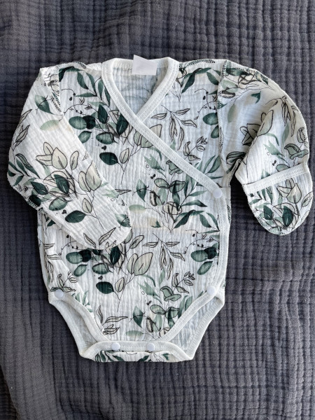 Боди из муслина Жатка Листья зеленые 