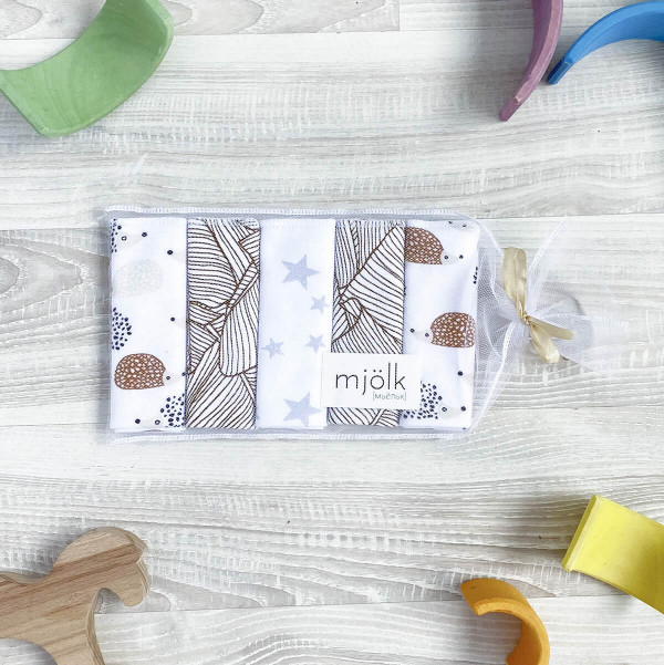 Набор платочков-слюнявчиков Mjölk Ёжики 20*20 см 