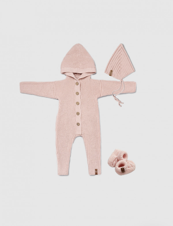 Комплект на выписку 3 в 1 с капюшоном меринос-кашемир Пудровый