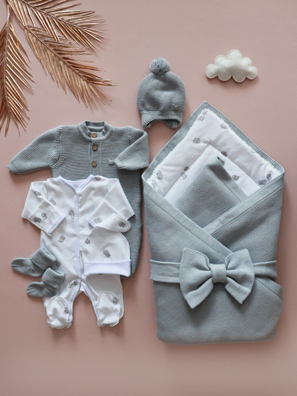 Комплект на выписку из 8-и предметов "ALPACA" Светло-серый 