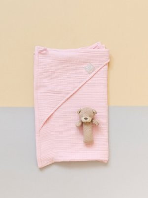 Муслиновое полотенце с уголком Розовый  95*95 см