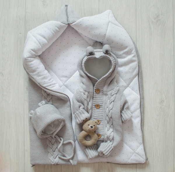 Комплект 3 предмета с ушками  демисезонный Серебро 