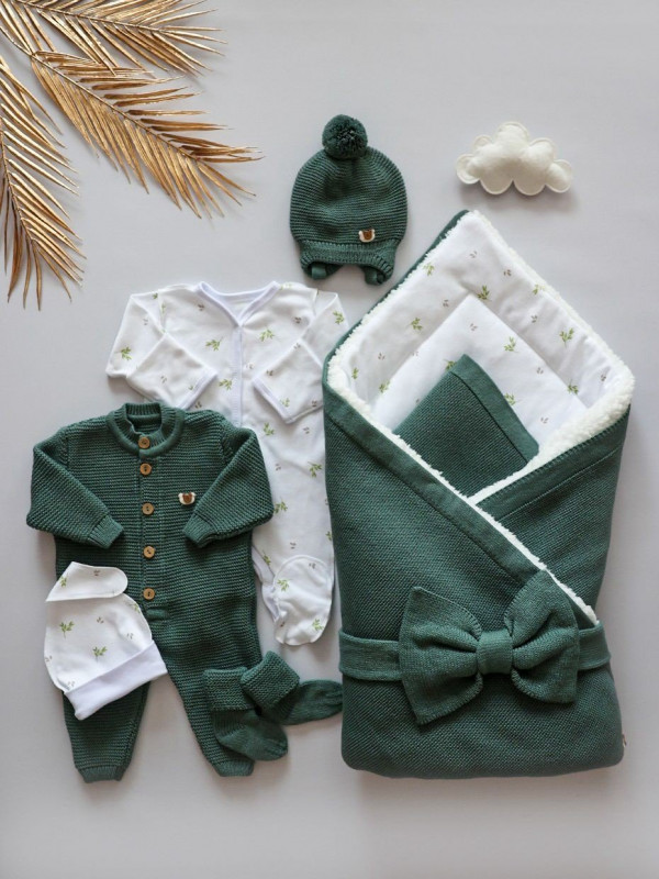 Комплект на выписку из 8-и предметов "ALPACA" Зелено-салатовый