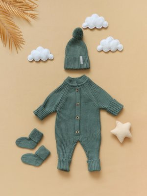  Комплект вязаный 3 предмета Зелёный 