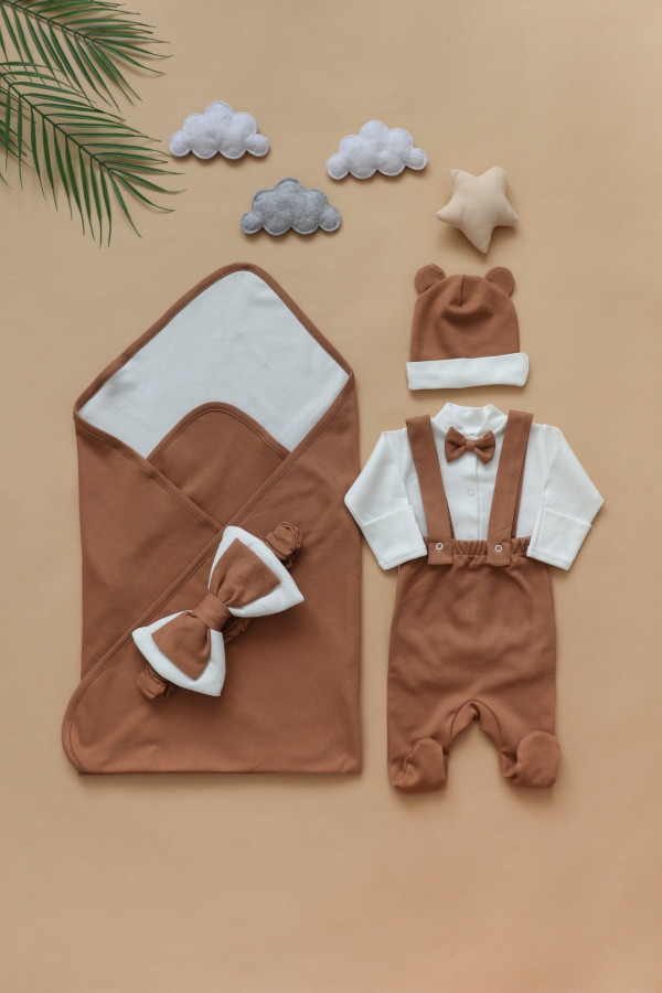 Летний комплект на выписку для мальчика Шоколадный 