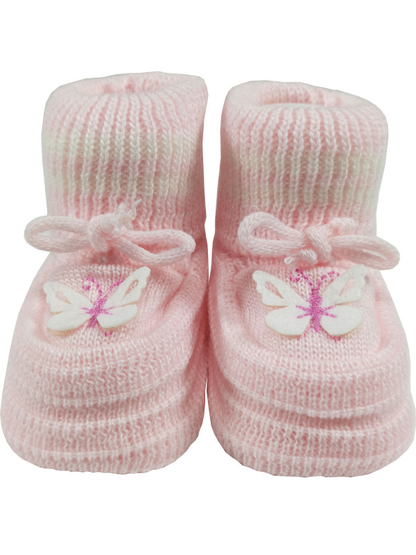 Пинетки вязаные розовые с бабочкой 0-3 мес