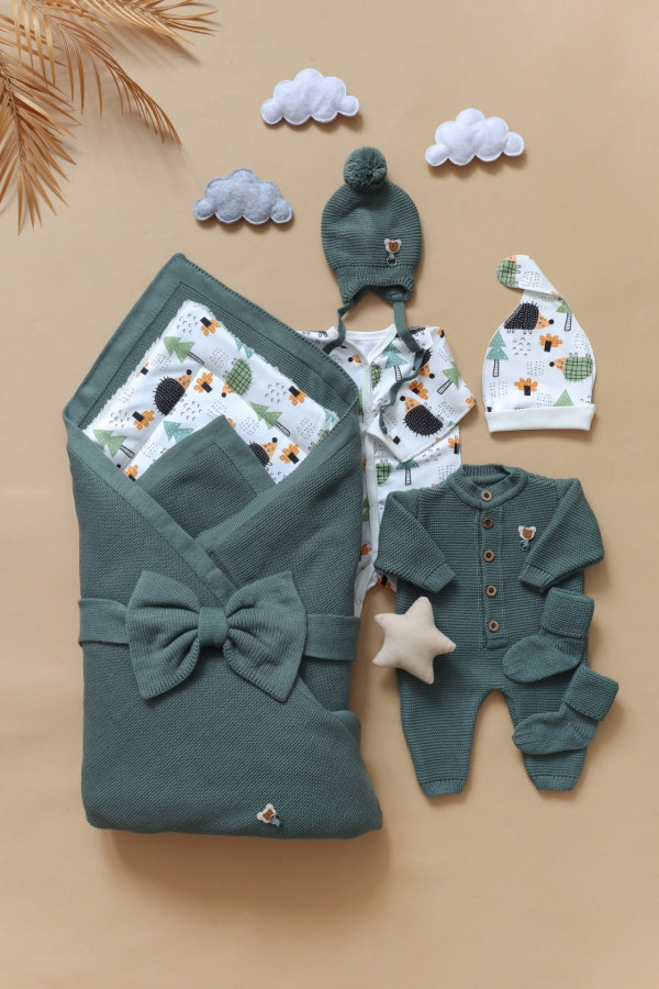 Комплект из 8-и предметов "ALPACA" на выписку Зелёный 