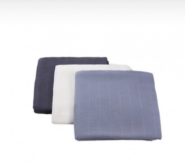 Комплект муслиновых пелёнок 80*80 см Синяя/Голубая/Белая