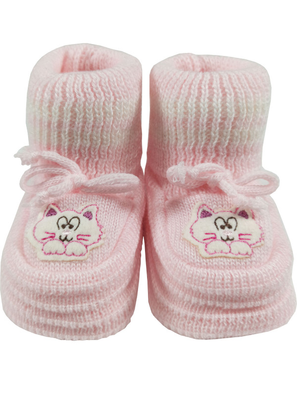 Пинетки вязаные розовые с котиком 0-3 мес 