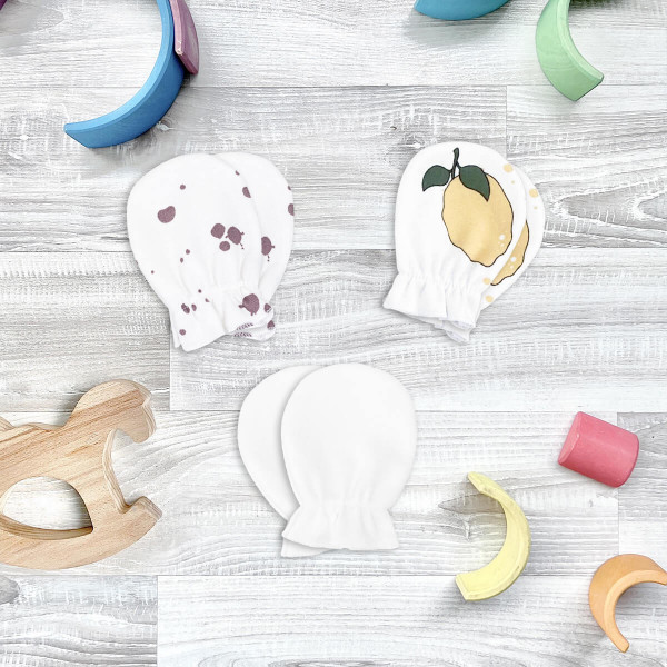 Рукавички антицарапки Mjölk Лимоны/Кляксы/Экрю, сет из 3х пар