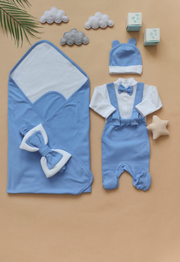 Летний комплект на выписку для мальчика Голубой 