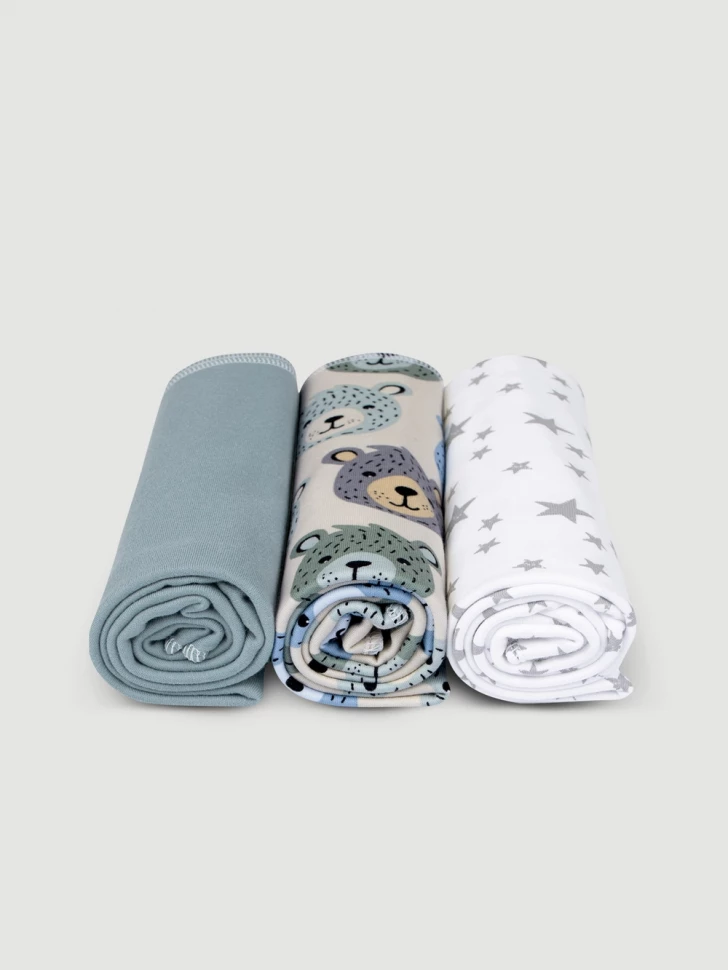 Сет из 3х пелёнок Mjölk Grizzly Bears/Blue Shadow/Звёзды 120*85 см Сет из 3х пелёнок Mjölk Grizzly Bears/Blue Shadow/Звёзды 120*85 см