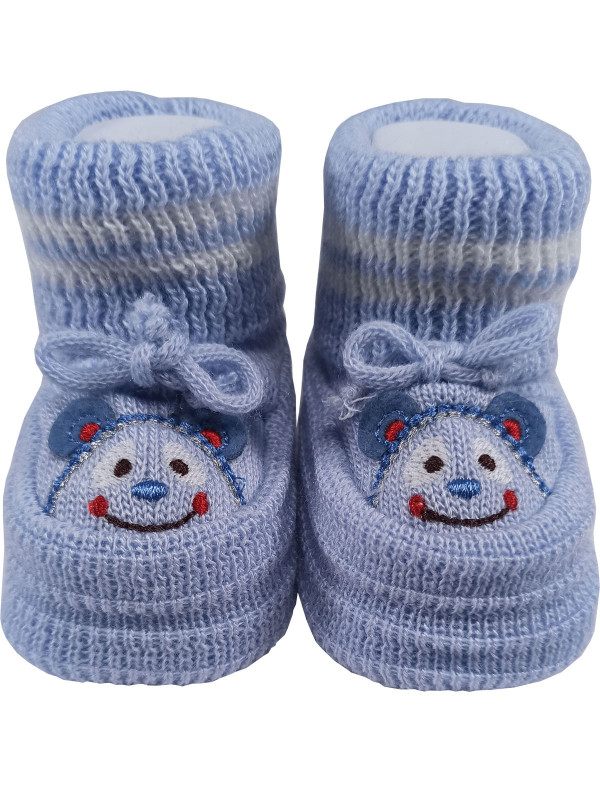 Пинетки вязаные голубые с мишкой 0-3 мес 